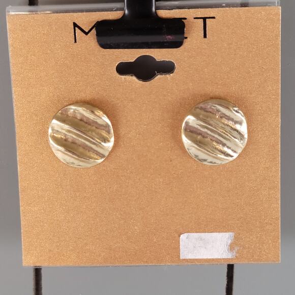 Monet Gold Tone Textured Round Pierced Earrings Vintage Style Jewelry, Gift Bag - Picture 5 of 10